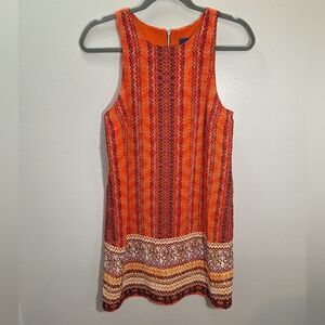Vintage Sleeveless Back Zip Mini Dress Orange Pink Hippie Boho Tribal Small USA